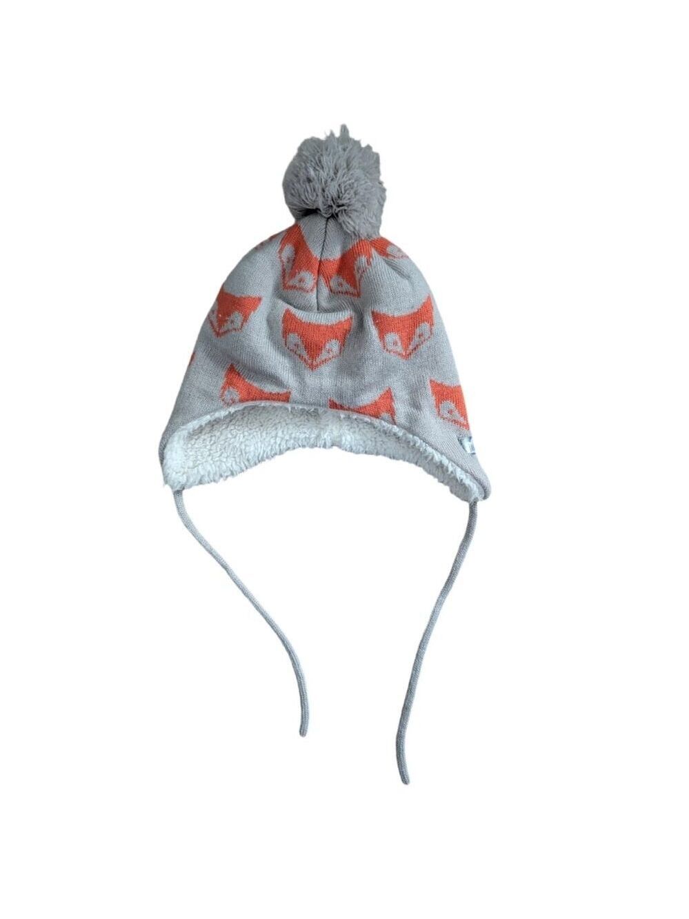 🩵 4/$20 Jan & Jul‎ Fox Pom Pom Beige/Grey Baby Touque 3-9m